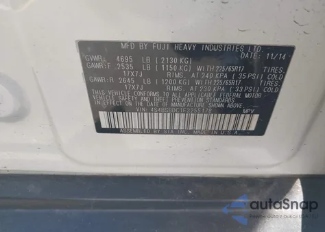 2015 Subaru Outback 2.5I Premium из США, поврежденный, VIN 4S4BSBDC1F3255178